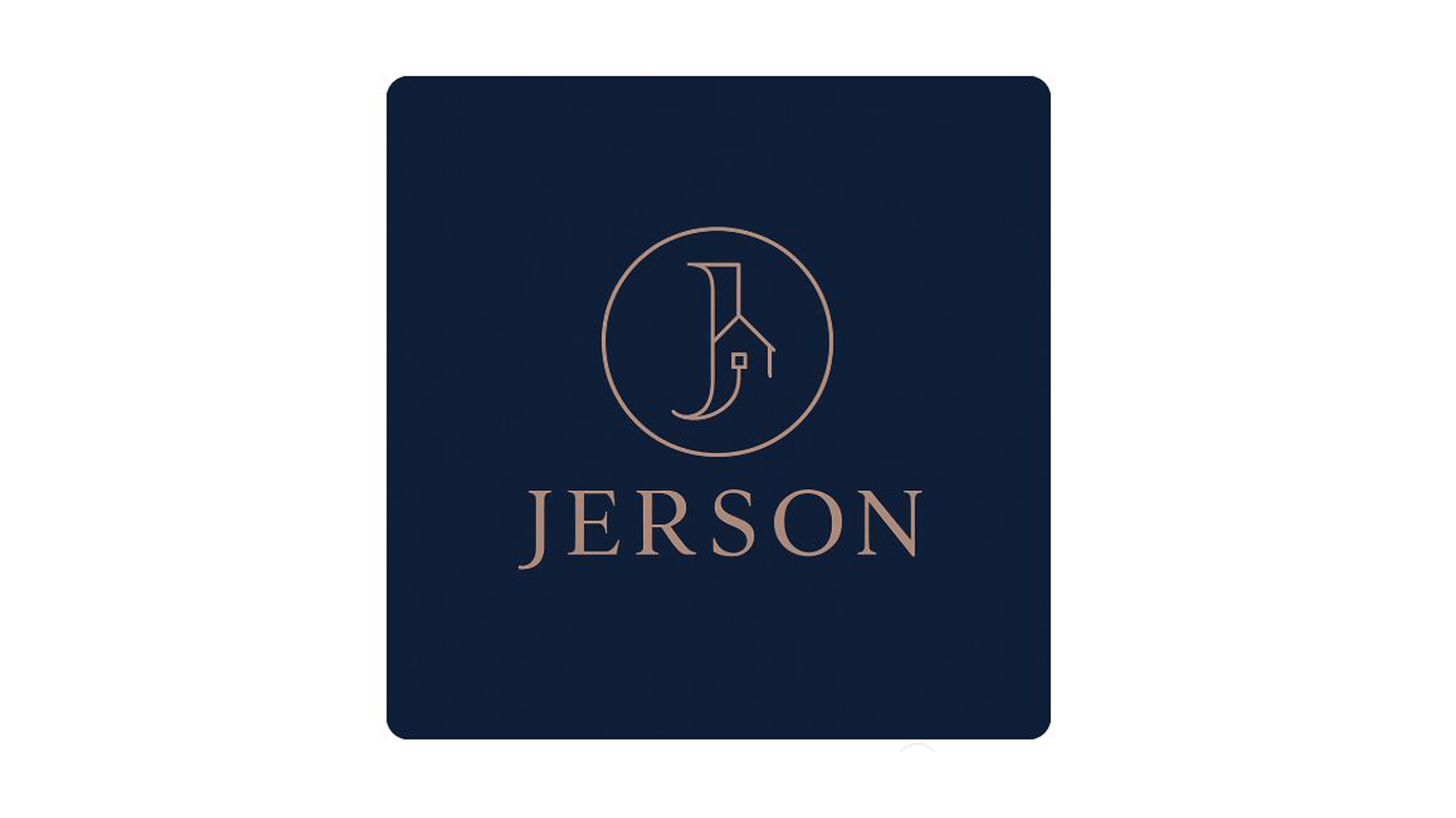 Mörkblå loggo bakgrund med texten Jerson i en beigebrun ton kanske ska vara guld